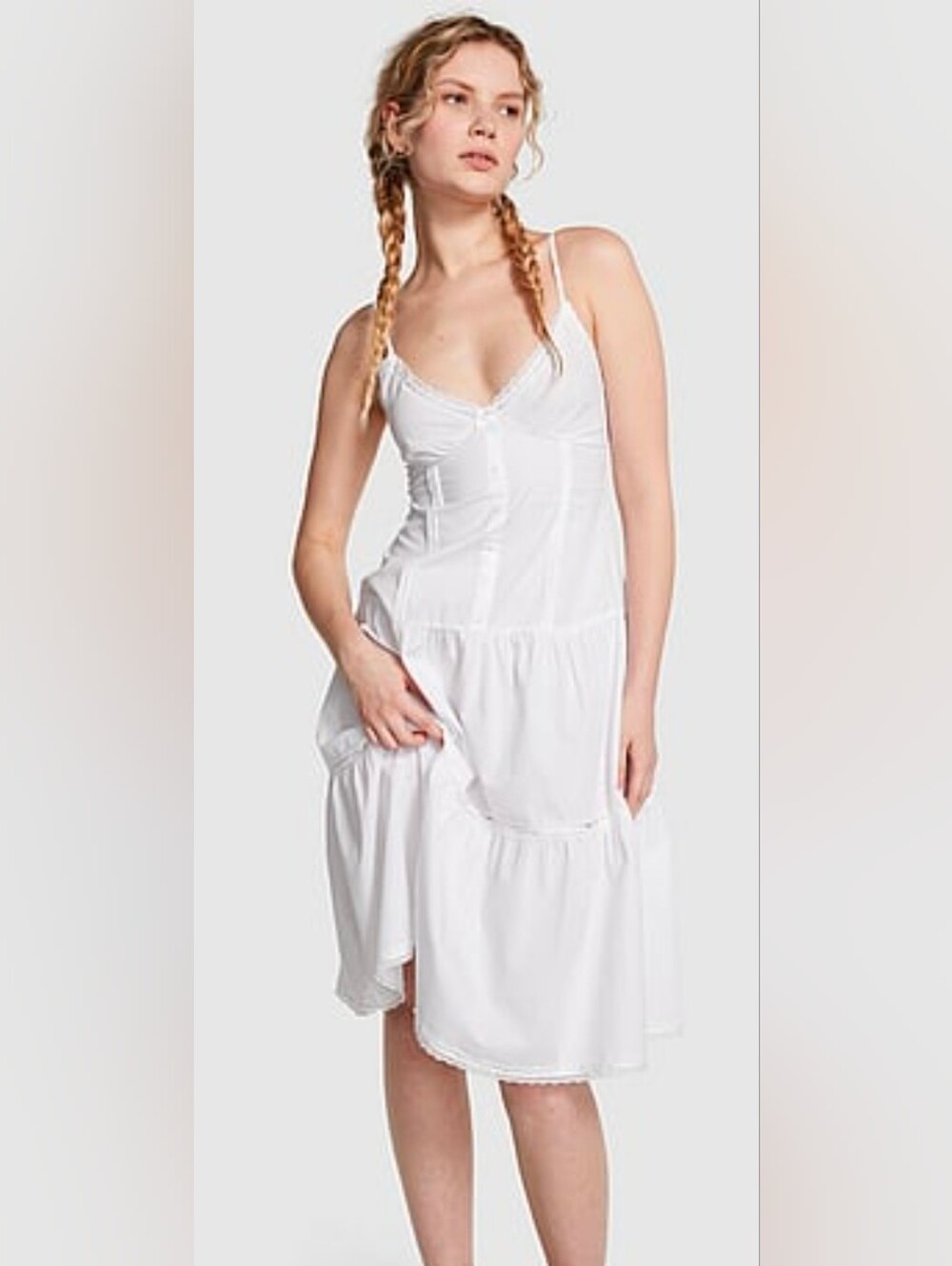 PINK by Frankies Bikinis Indiana Tiered Midi Dress White Size M